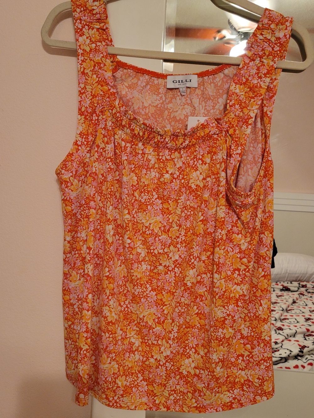 Gilli Orange Pink Floral Sleeveless Tank Top